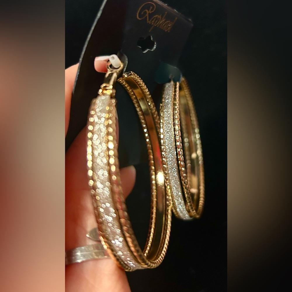 NWT Raphael Gold Rhinestone Inlay Large Hoop Earrings​​ - Picture 4 of 5